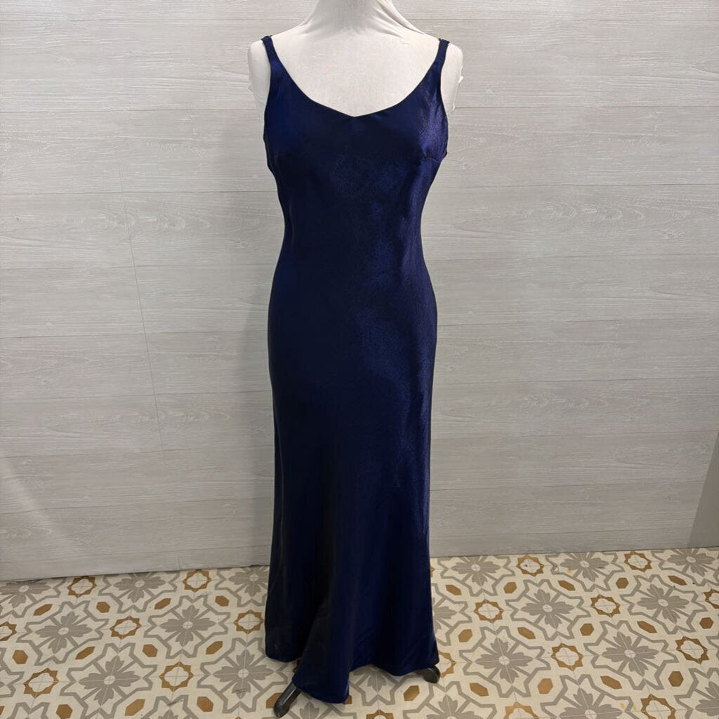 Niki Blue Silky Sheen Long Formal Dress 10