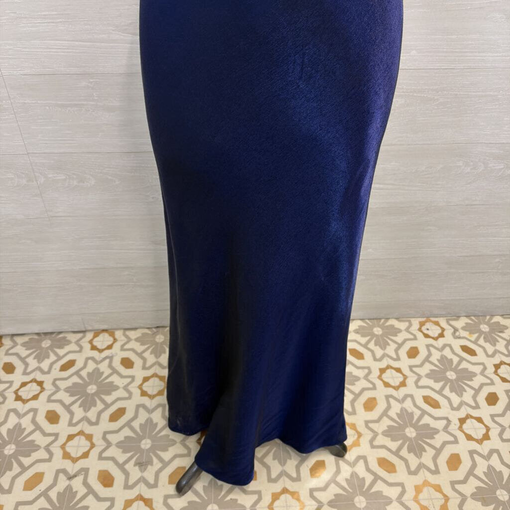Niki Blue Silky Sheen Long Formal Dress 10