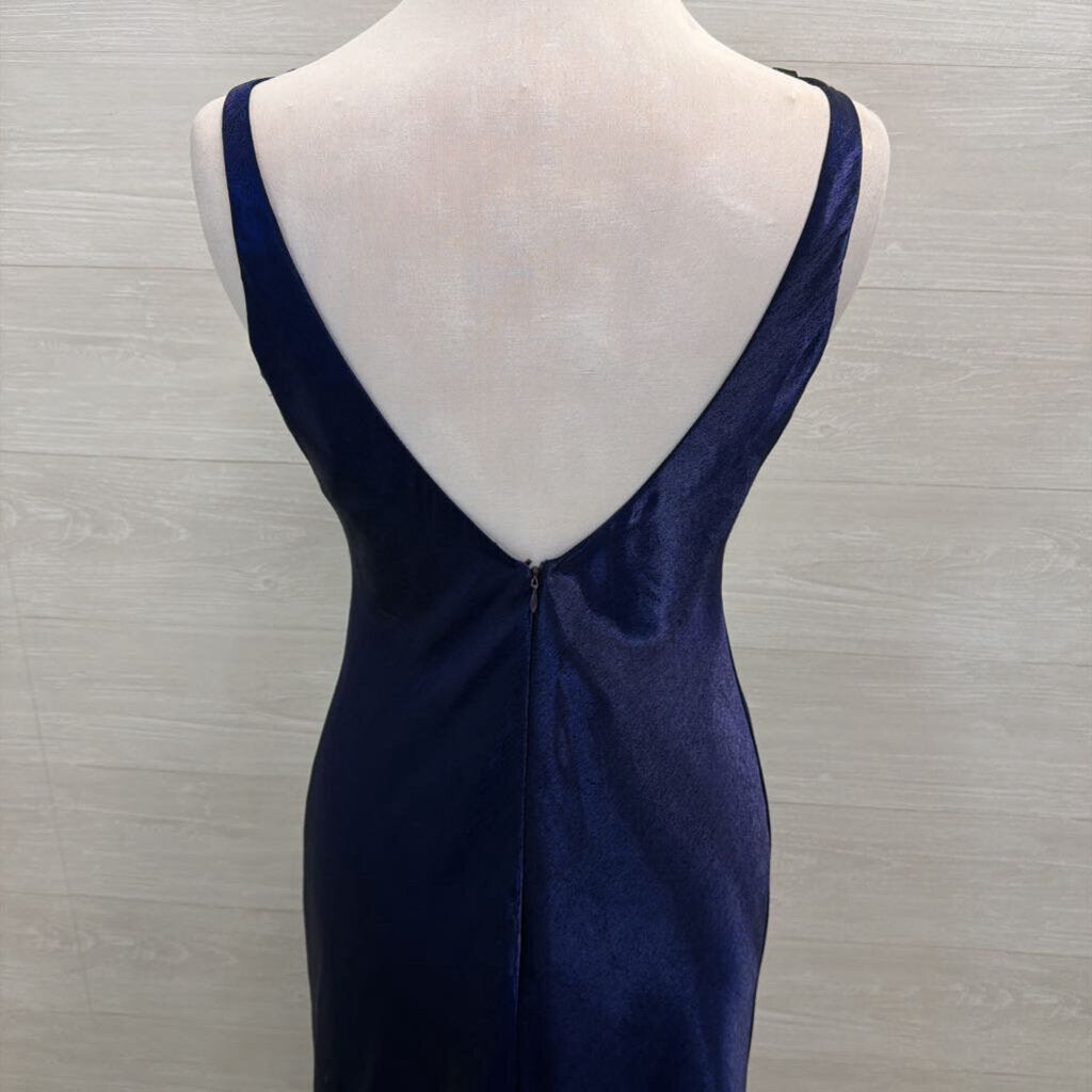 Niki Blue Silky Sheen Long Formal Dress 10