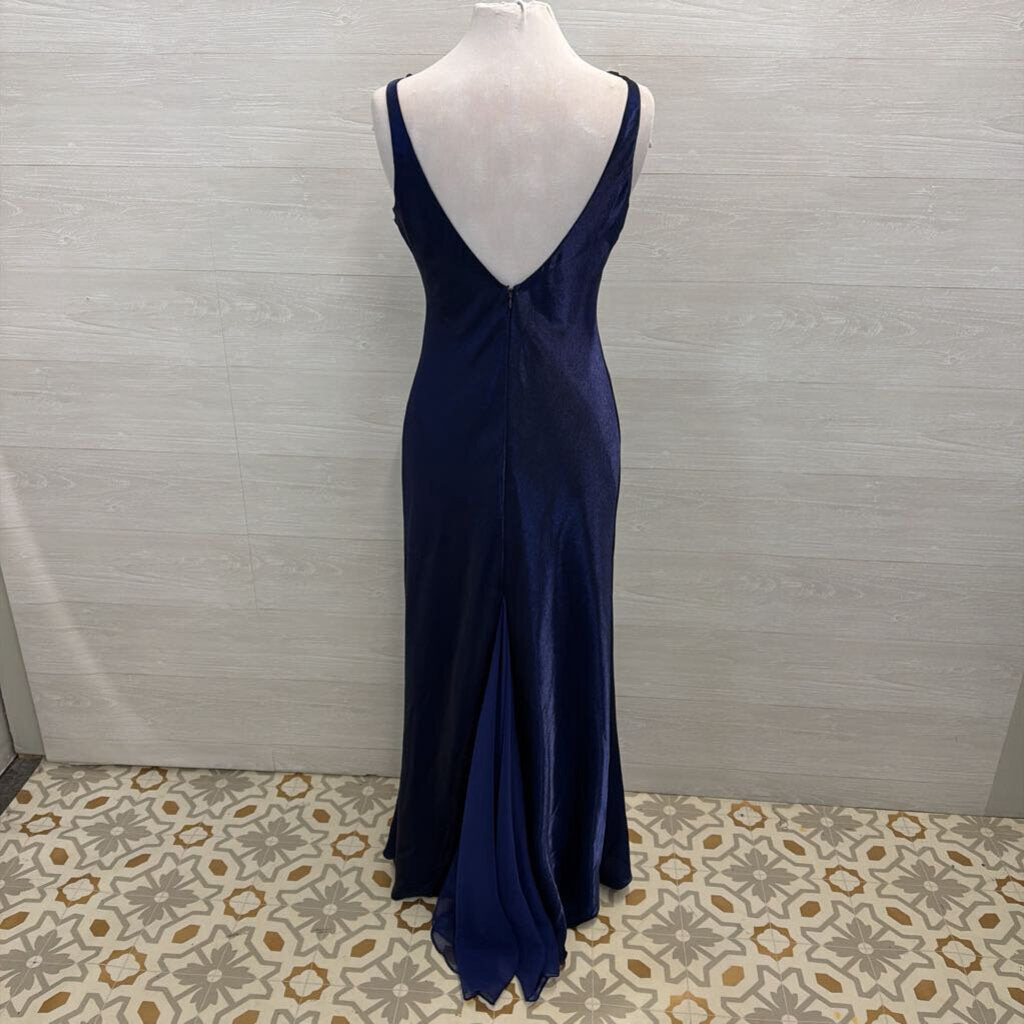 Niki Blue Silky Sheen Long Formal Dress 10