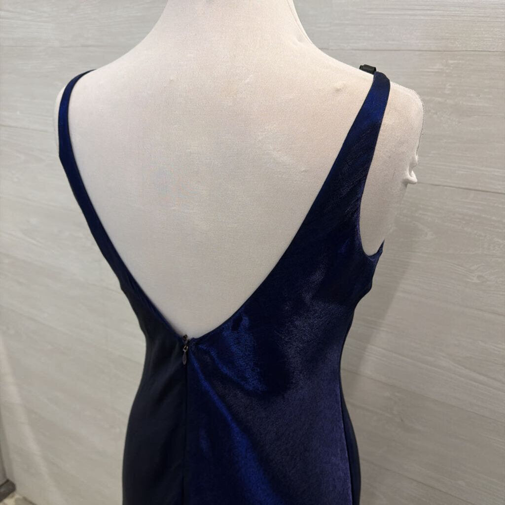 Niki Blue Silky Sheen Long Formal Dress 10