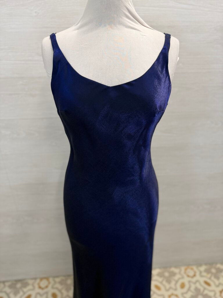 Niki Blue Silky Sheen Long Formal Dress 10
