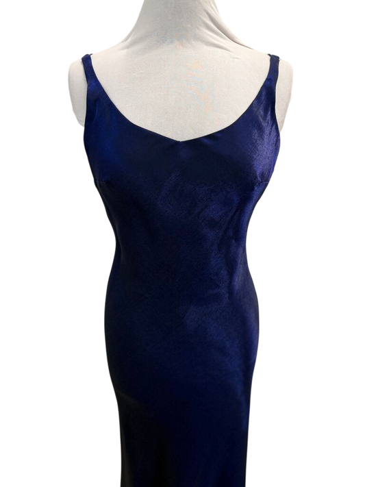 Niki Blue Silky Sheen Long Formal Dress 10