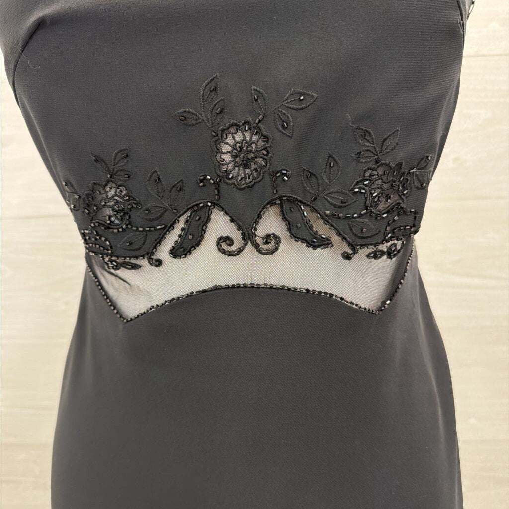 Reflections Black Beaded Sheer Waist High Neck Long Formal Dress 6