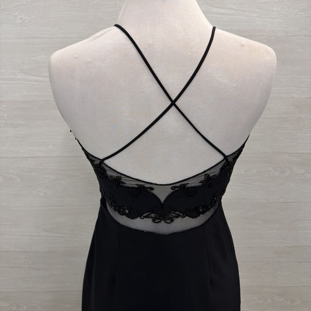 Reflections Black Beaded Sheer Waist High Neck Long Formal Dress 6