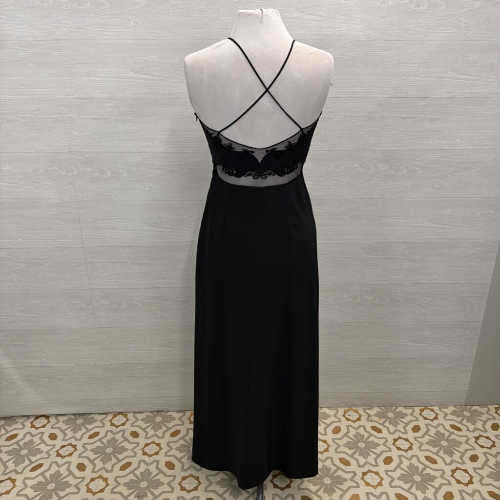 Reflections Black Beaded Sheer Waist High Neck Long Formal Dress 6