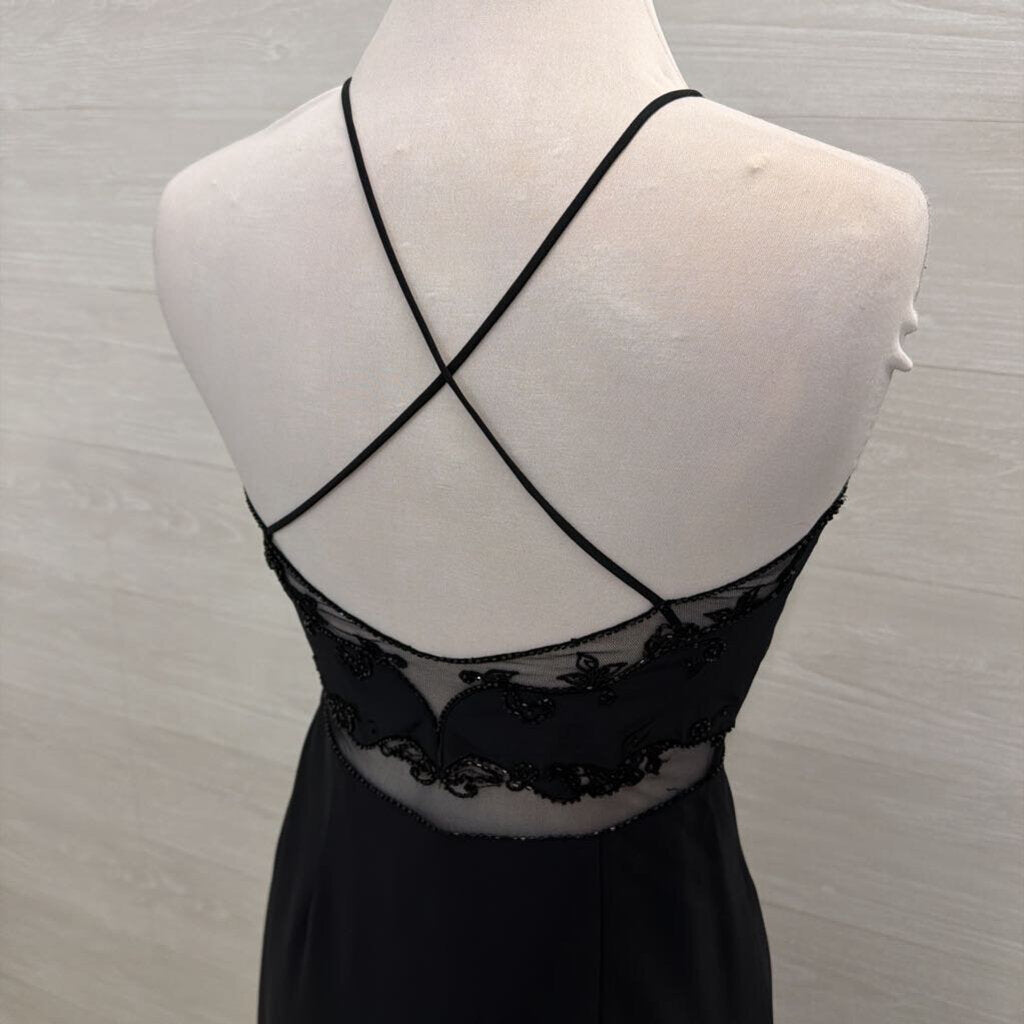 Reflections Black Beaded Sheer Waist High Neck Long Formal Dress 6