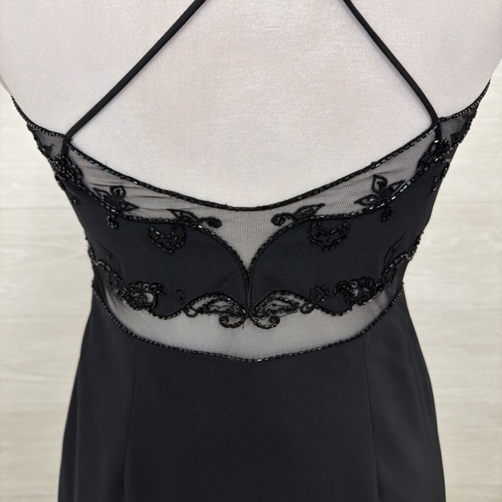 Reflections Black Beaded Sheer Waist High Neck Long Formal Dress 6