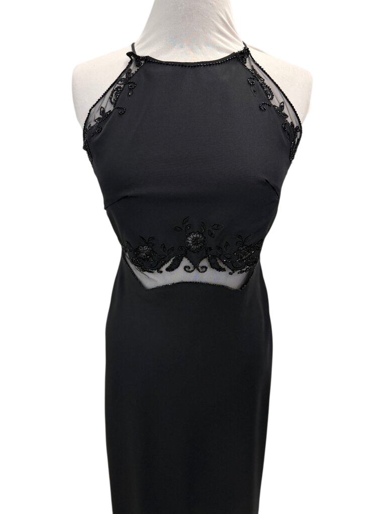 Reflections Black Beaded Sheer Waist High Neck Long Formal Dress 6