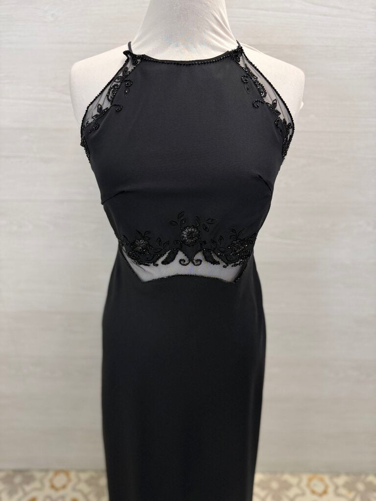 Reflections Black Beaded Sheer Waist High Neck Long Formal Dress 6