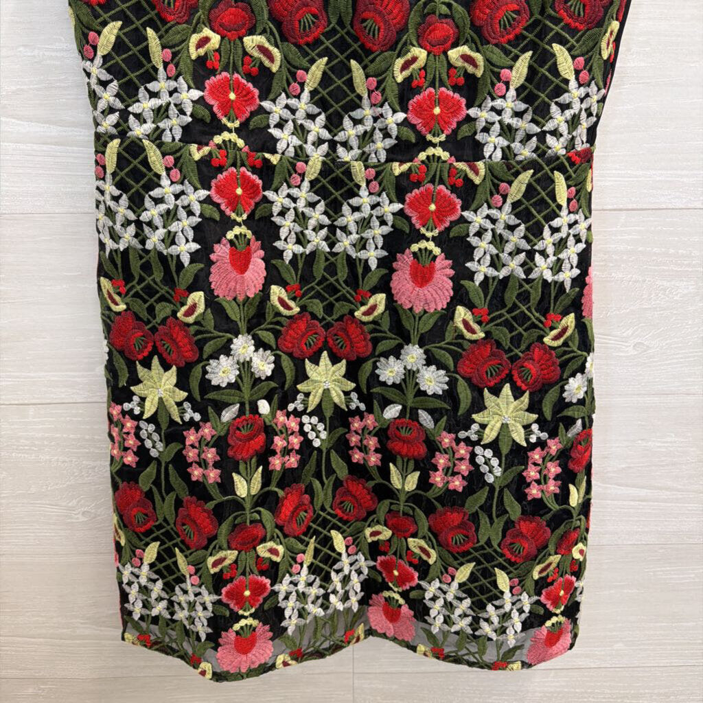 Lucy Paris Black/Multi Floral Embroidered Mini Dress Large