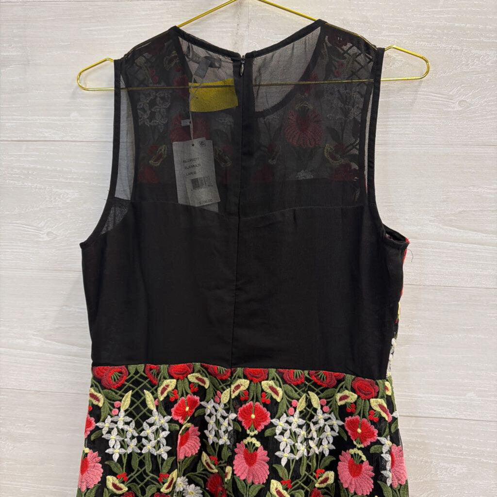 Lucy Paris Black/Multi Floral Embroidered Mini Dress Large