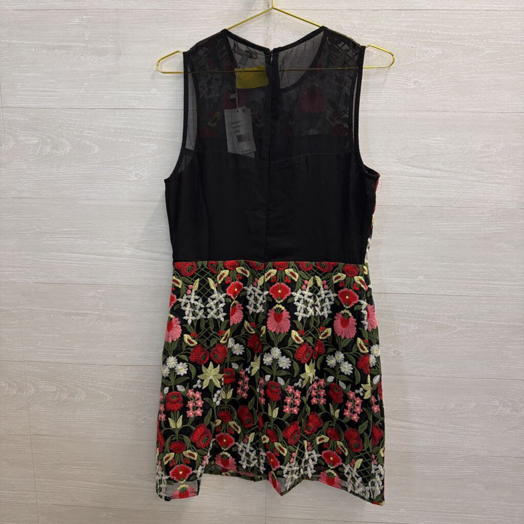Lucy Paris Black/Multi Floral Embroidered Mini Dress Large
