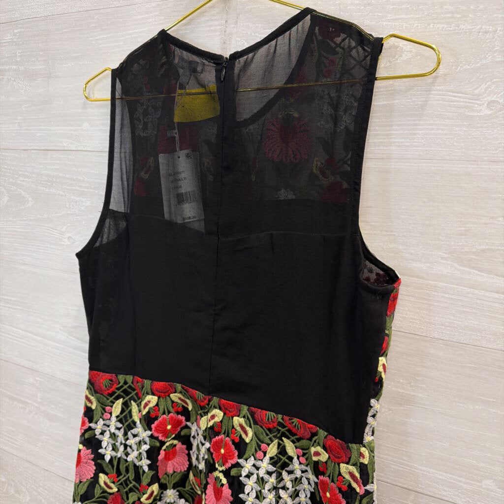 Lucy Paris Black/Multi Floral Embroidered Mini Dress Large