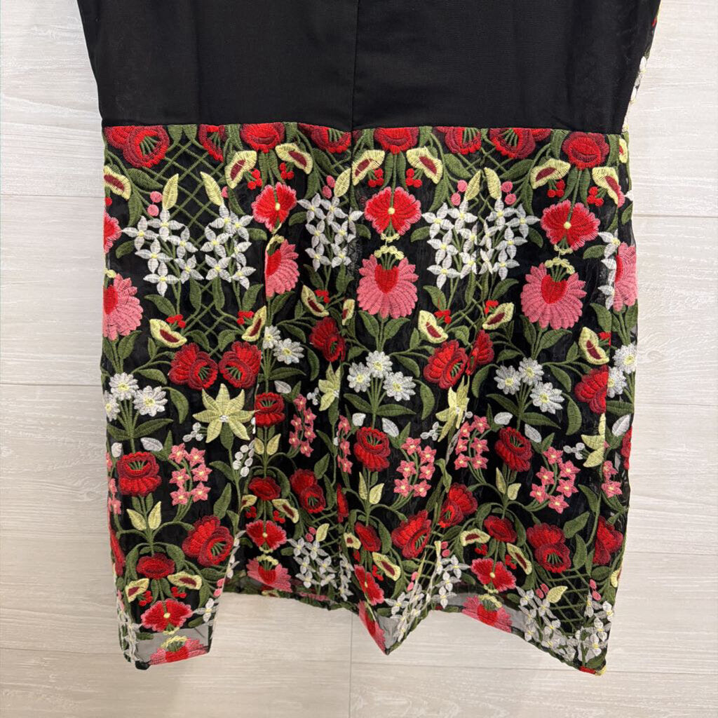 Lucy Paris Black/Multi Floral Embroidered Mini Dress Large