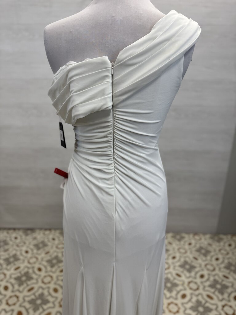 Ieena for MacDuggal Ivory Jersey Asymmetric Gown 6