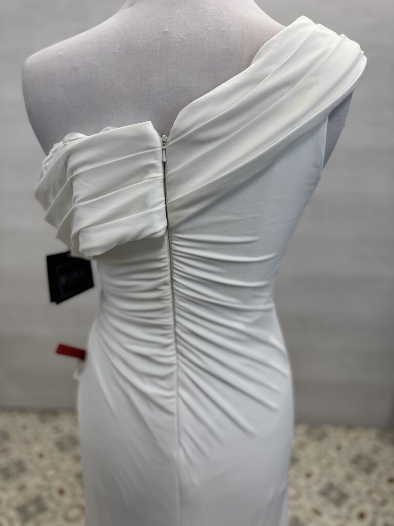 Ieena for MacDuggal Ivory Jersey Asymmetric Gown 6