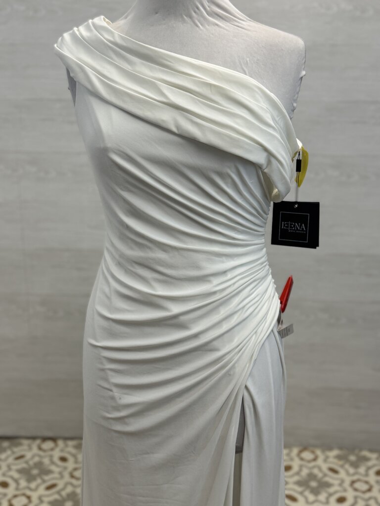 Ieena for MacDuggal Ivory Jersey Asymmetric Gown 6