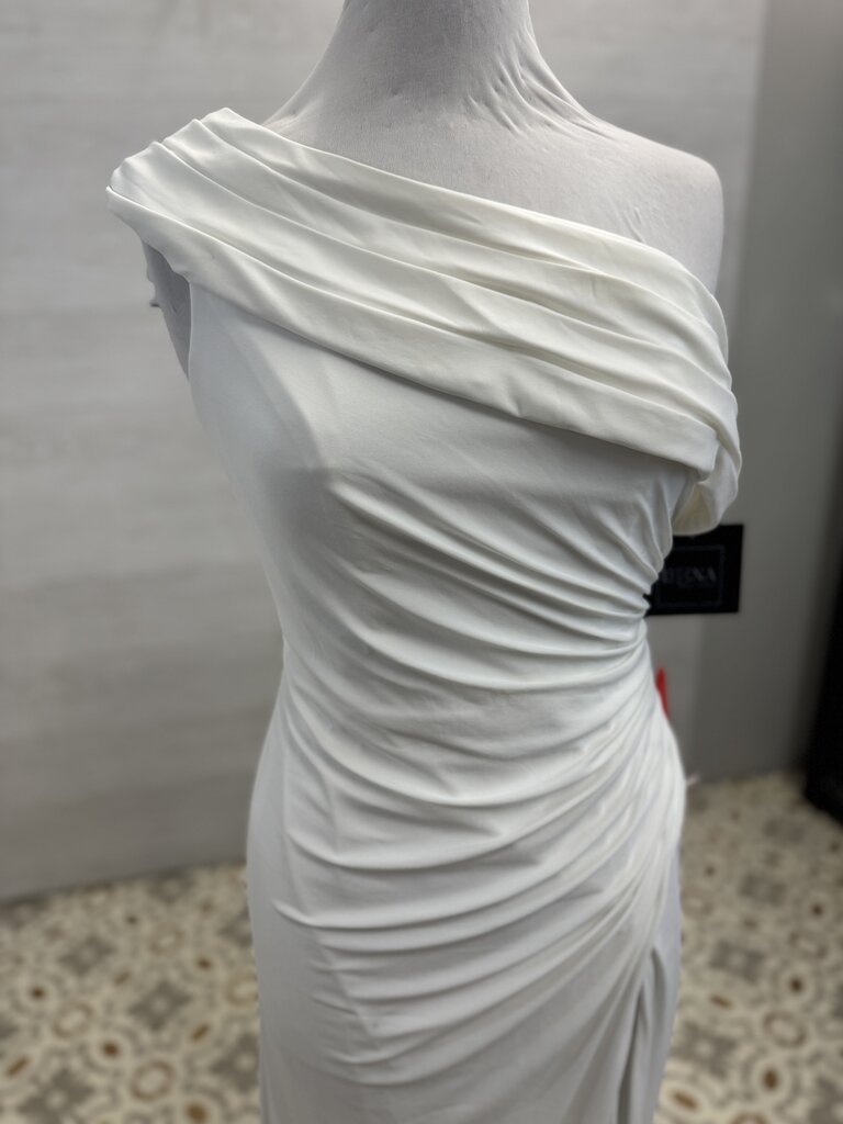 Ieena for MacDuggal Ivory Jersey Asymmetric Gown 6