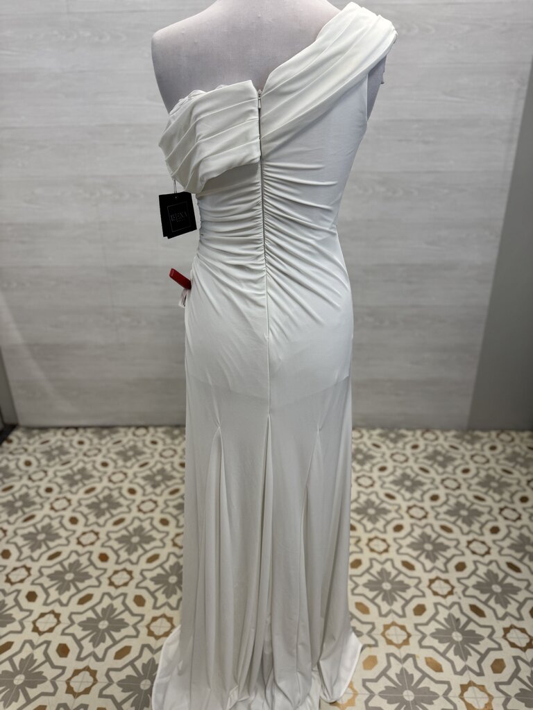 Ieena for MacDuggal Ivory Jersey Asymmetric Gown 6