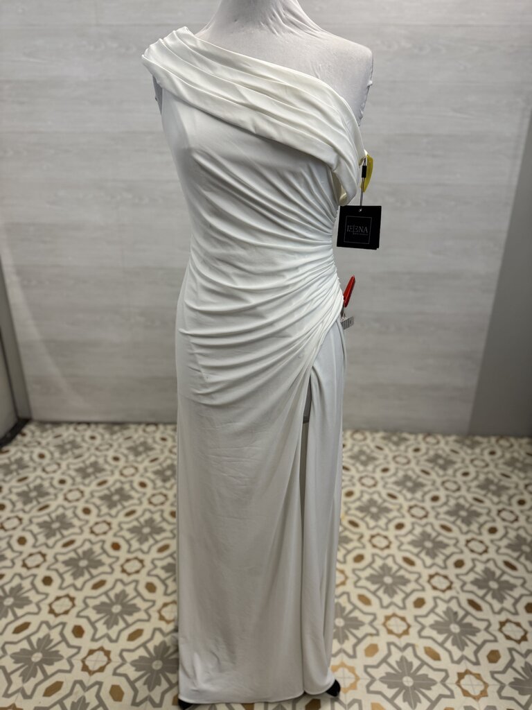 Ieena for MacDuggal Ivory Jersey Asymmetric Gown 6