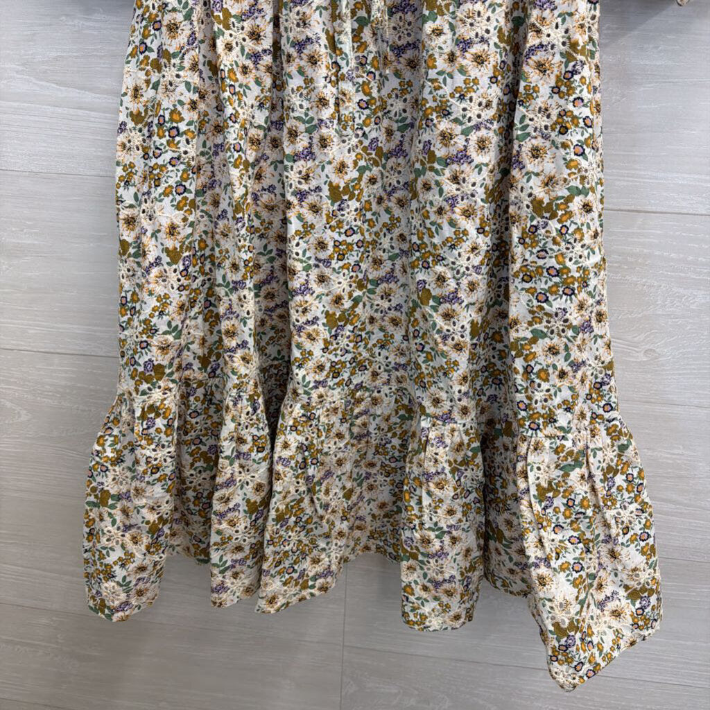 Just Me White/ Multi Eyelet Floral Short Puff Sleeve Dress Medium