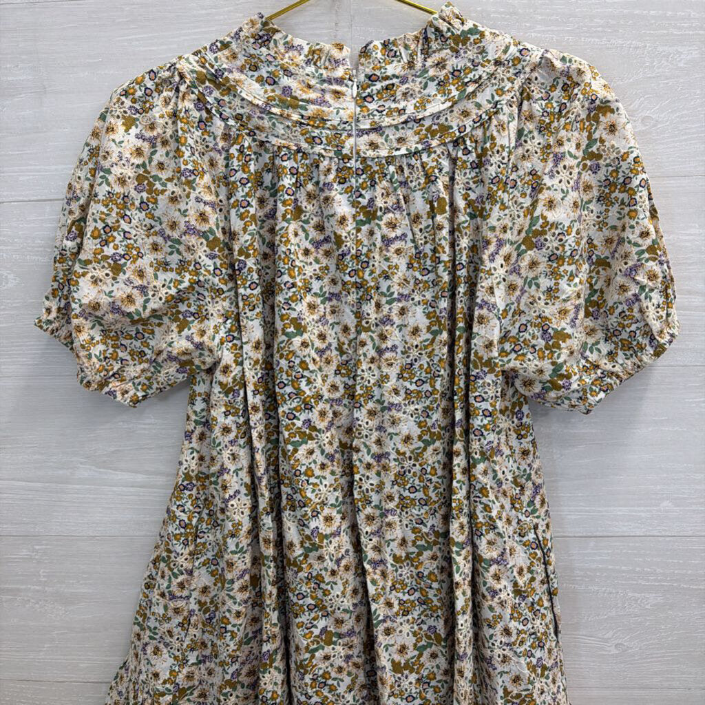 Just Me White/ Multi Eyelet Floral Short Puff Sleeve Dress Medium