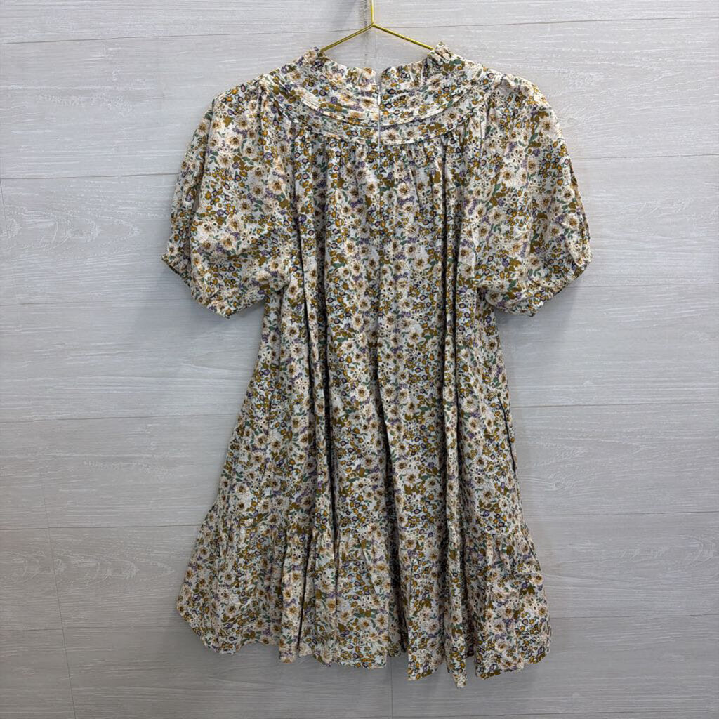 Just Me White/ Multi Eyelet Floral Short Puff Sleeve Dress Medium
