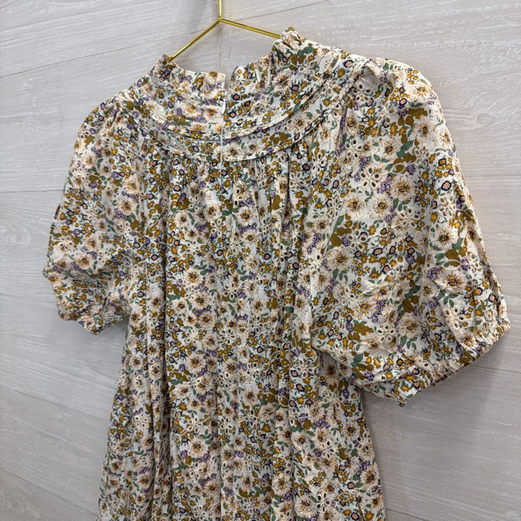 Just Me White/ Multi Eyelet Floral Short Puff Sleeve Dress Medium