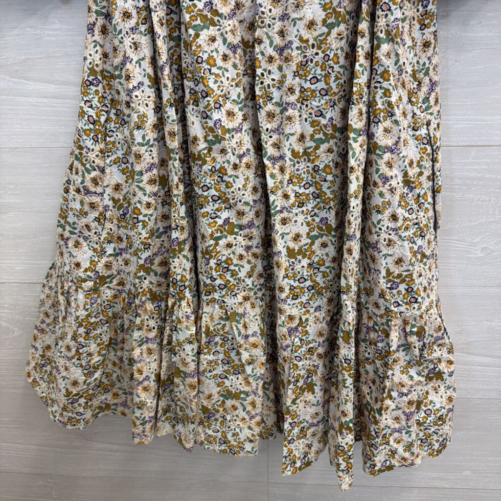 Just Me White/ Multi Eyelet Floral Short Puff Sleeve Dress Medium