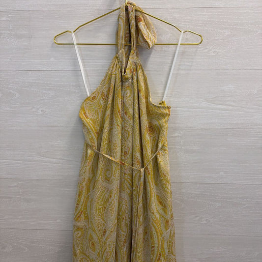 Aakaa Green/ Yellow Multi Print Wide Leg Halter Neck Jumpsuit Medium