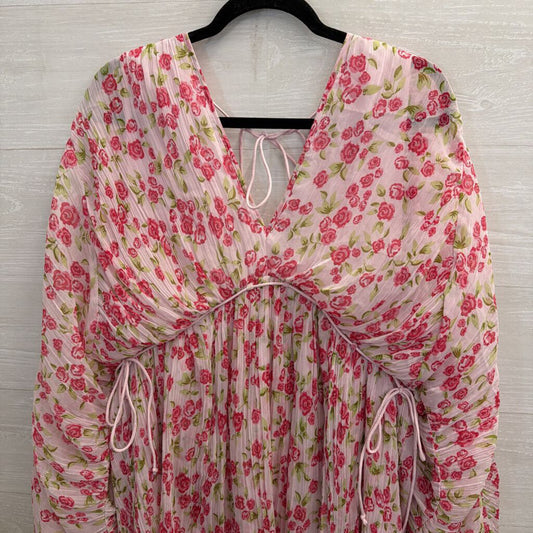 Asos Pink Rose Print Textured Long Sleeve Dress 12