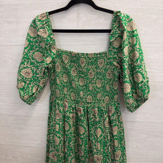 House of Harlow Green/ Beige Print Short Puff Sleeve Maxi Dress Medium