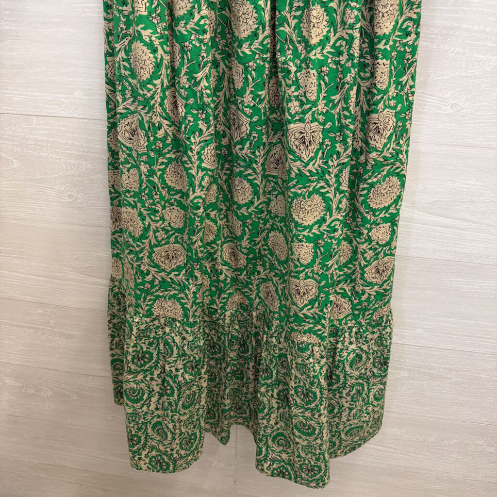 House of Harlow Green/ Beige Print Short Puff Sleeve Maxi Dress Medium
