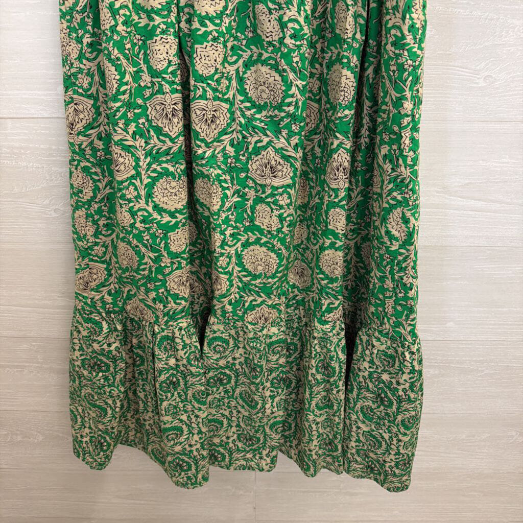 House of Harlow Green/ Beige Print Short Puff Sleeve Maxi Dress Medium