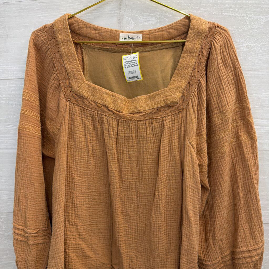 In Loom Tan Square Neck Long Sleeve Top Small
