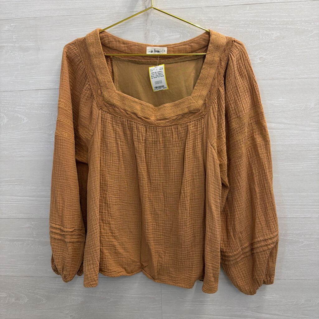 In Loom Tan Square Neck Long Sleeve Top Small