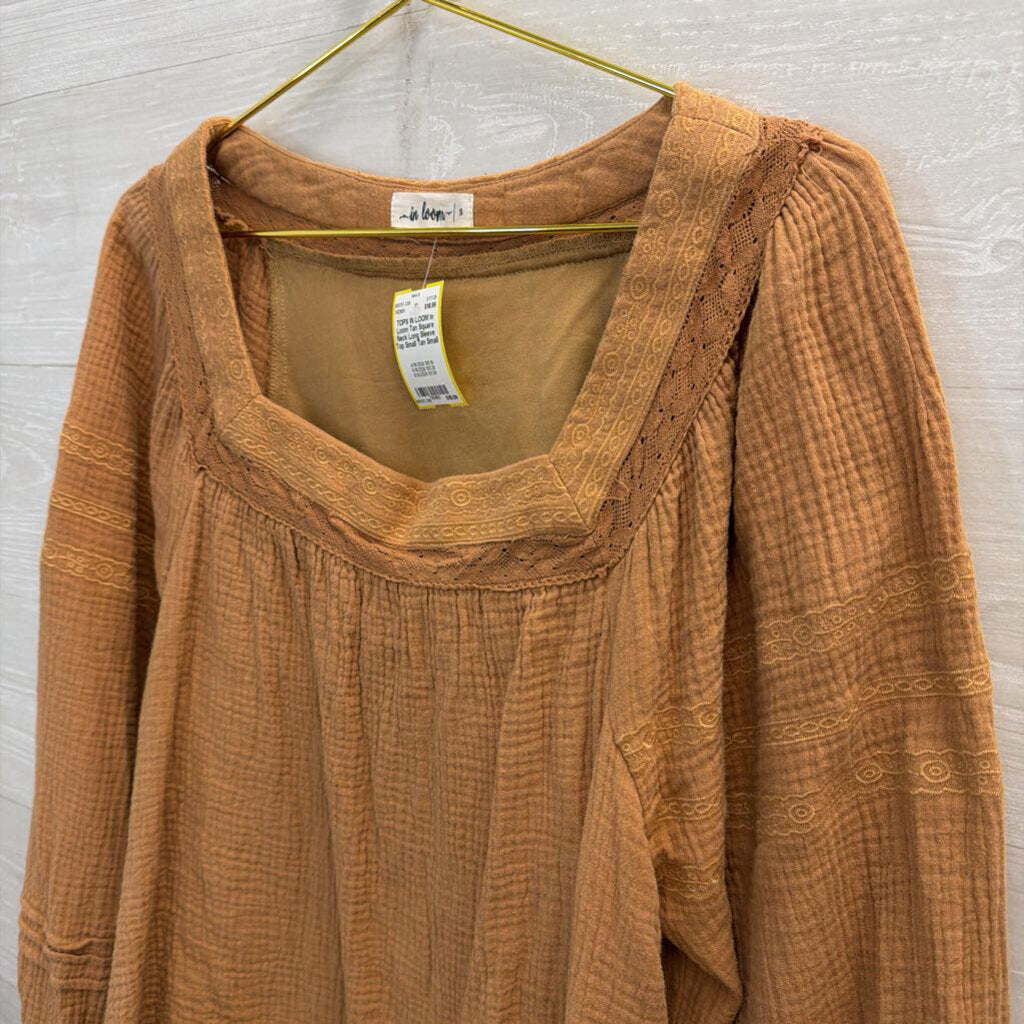 In Loom Tan Square Neck Long Sleeve Top Small
