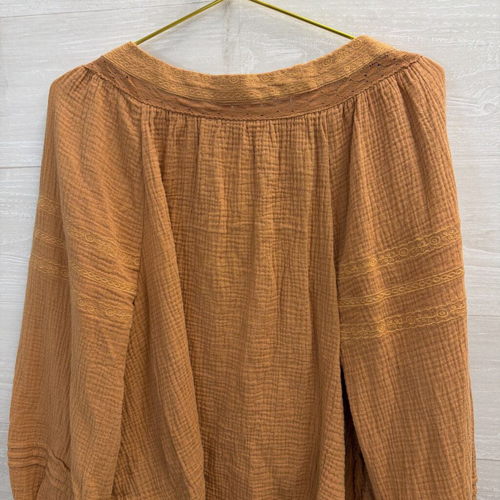 In Loom Tan Square Neck Long Sleeve Top Small