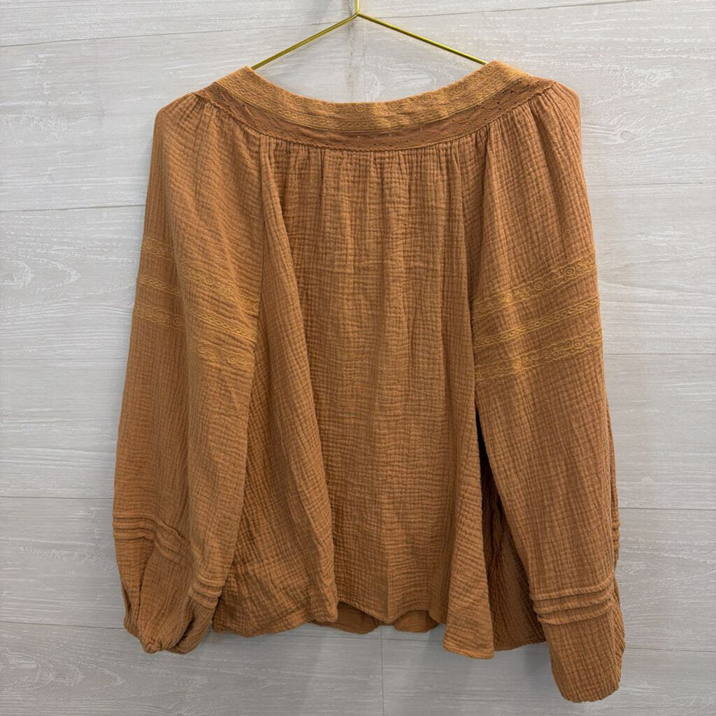 In Loom Tan Square Neck Long Sleeve Top Small
