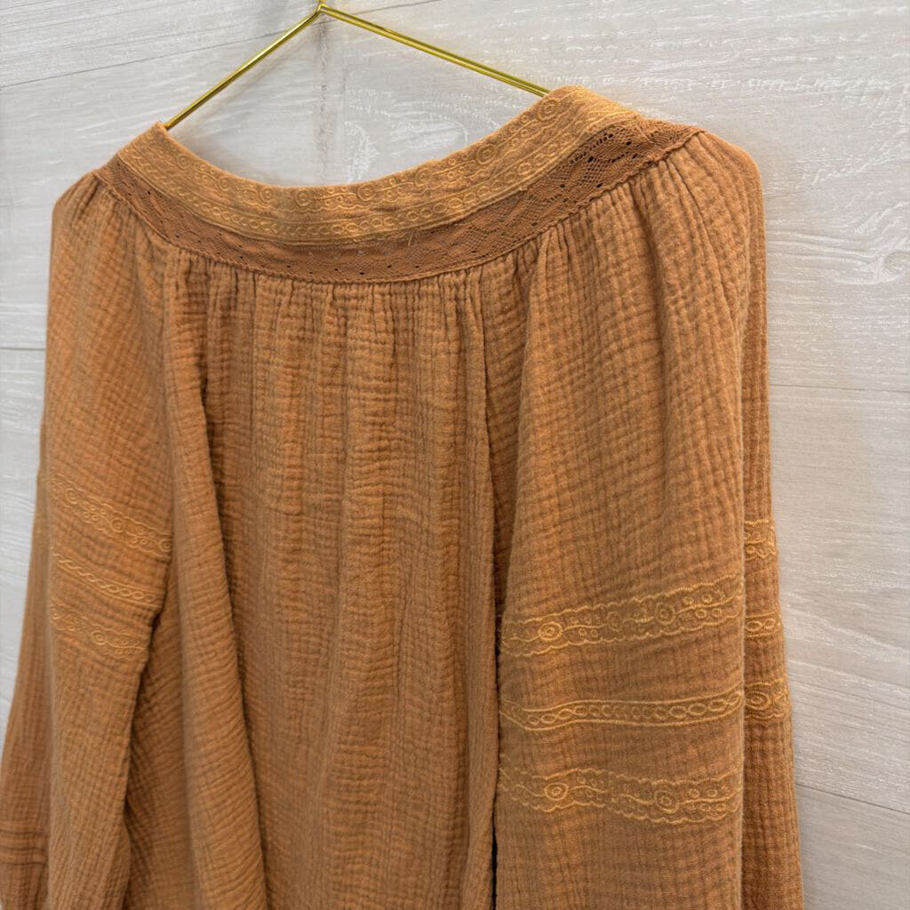 In Loom Tan Square Neck Long Sleeve Top Small