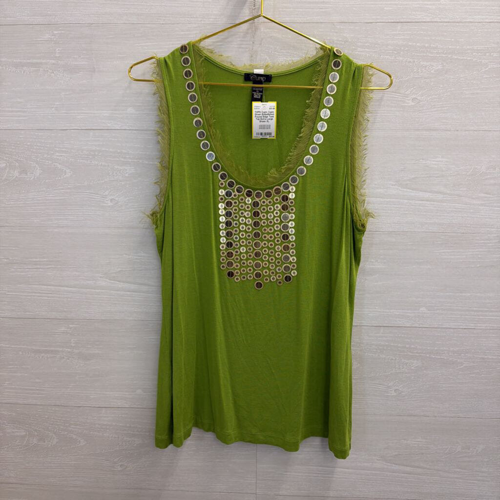 Cupio Green Embellished Frayed Edge Tank Top Extra Large