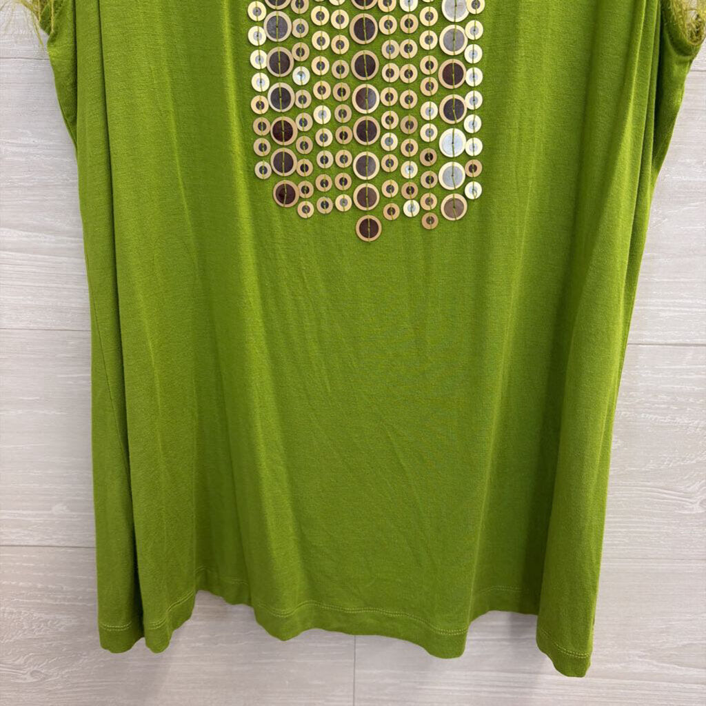 Cupio Green Embellished Frayed Edge Tank Top Extra Large