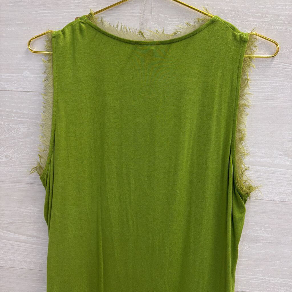 Cupio Green Embellished Frayed Edge Tank Top Extra Large