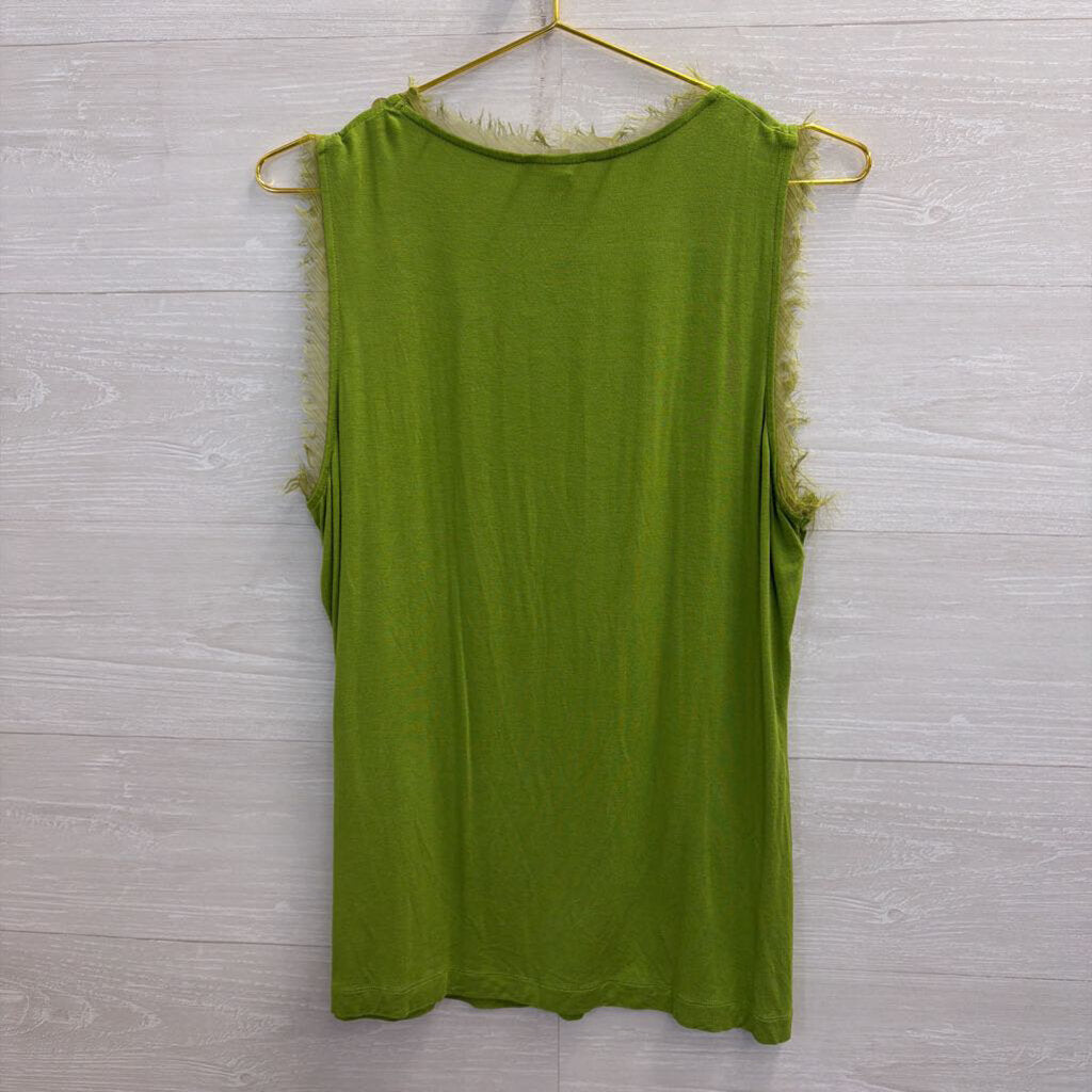 Cupio Green Embellished Frayed Edge Tank Top Extra Large