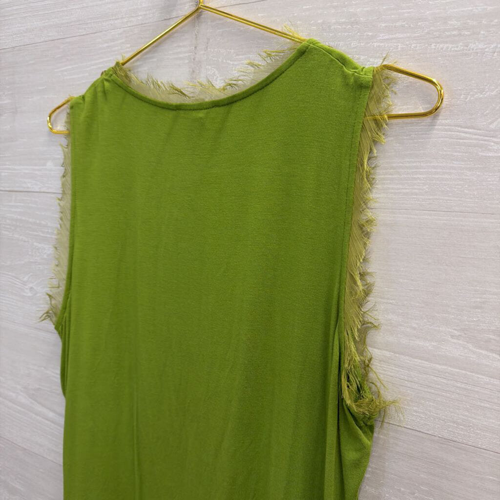 Cupio Green Embellished Frayed Edge Tank Top Extra Large