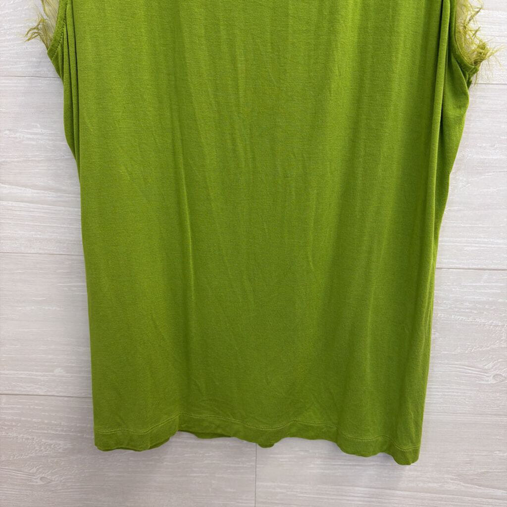 Cupio Green Embellished Frayed Edge Tank Top Extra Large