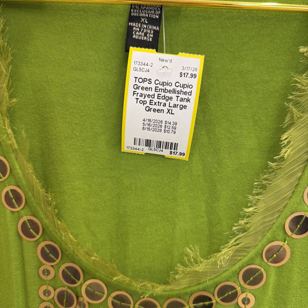 Cupio Green Embellished Frayed Edge Tank Top Extra Large