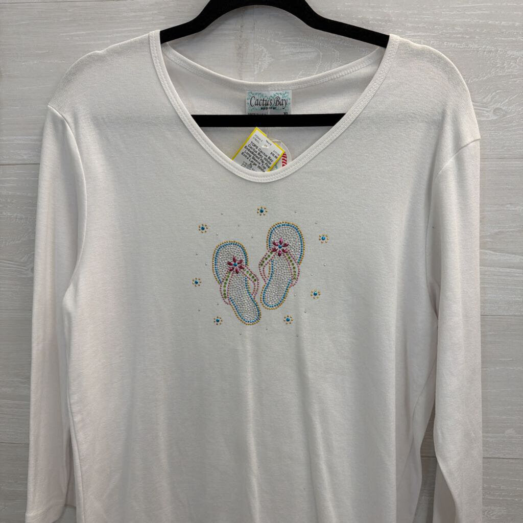 Cactus Bay White Embellished Flip Flop Long Sleeve Top Extra Large