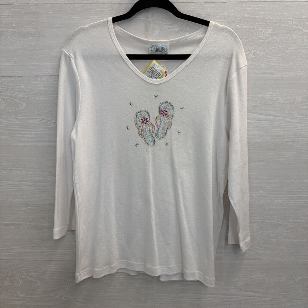 Cactus Bay White Embellished Flip Flop Long Sleeve Top Extra Large